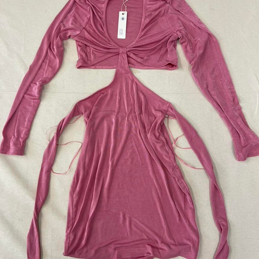 Dusty rose cutout mini dress with matching long sleeve shrug